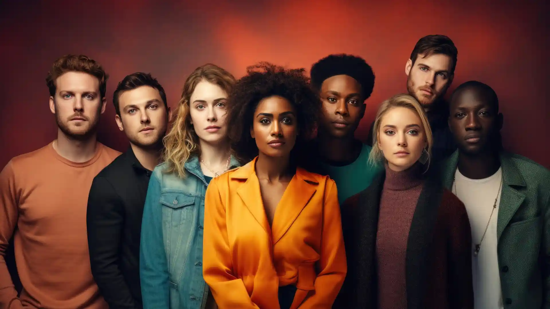 若手俳優8名がこちらを見て立っている