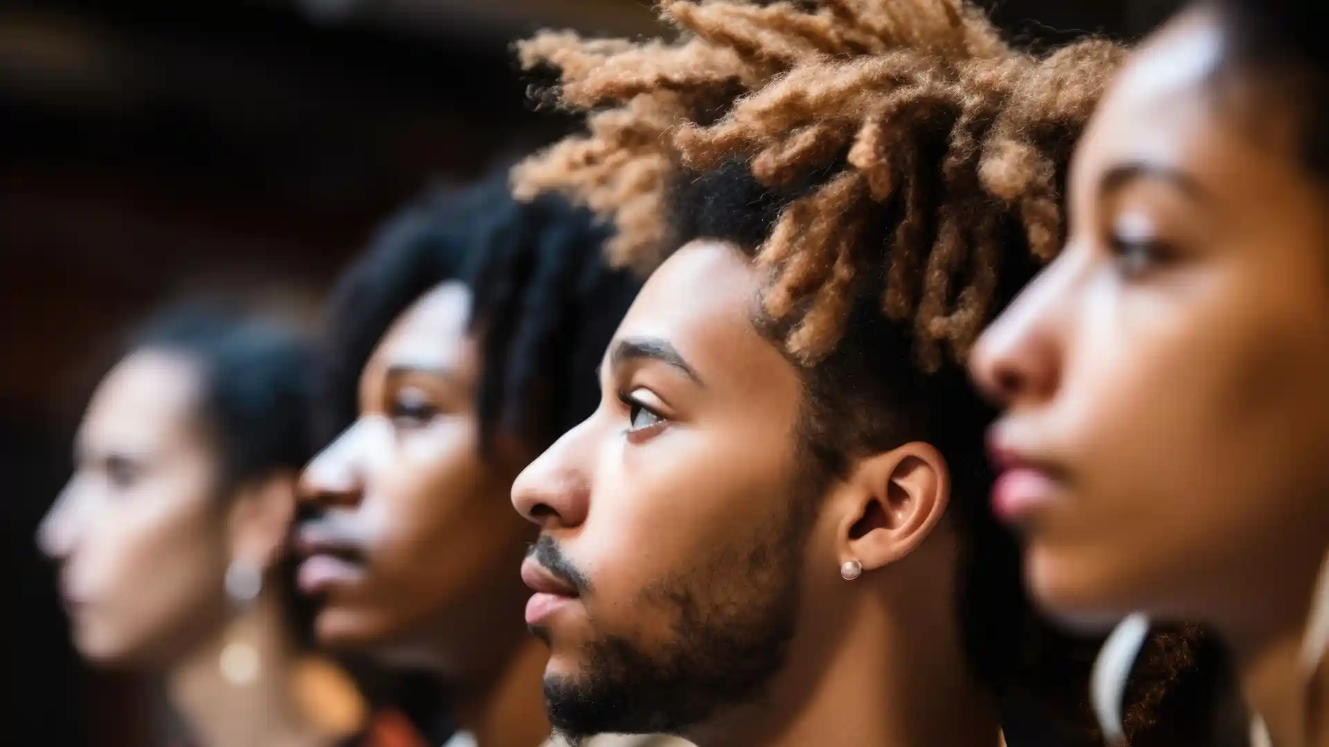 4人の人の横顔が並んでいる