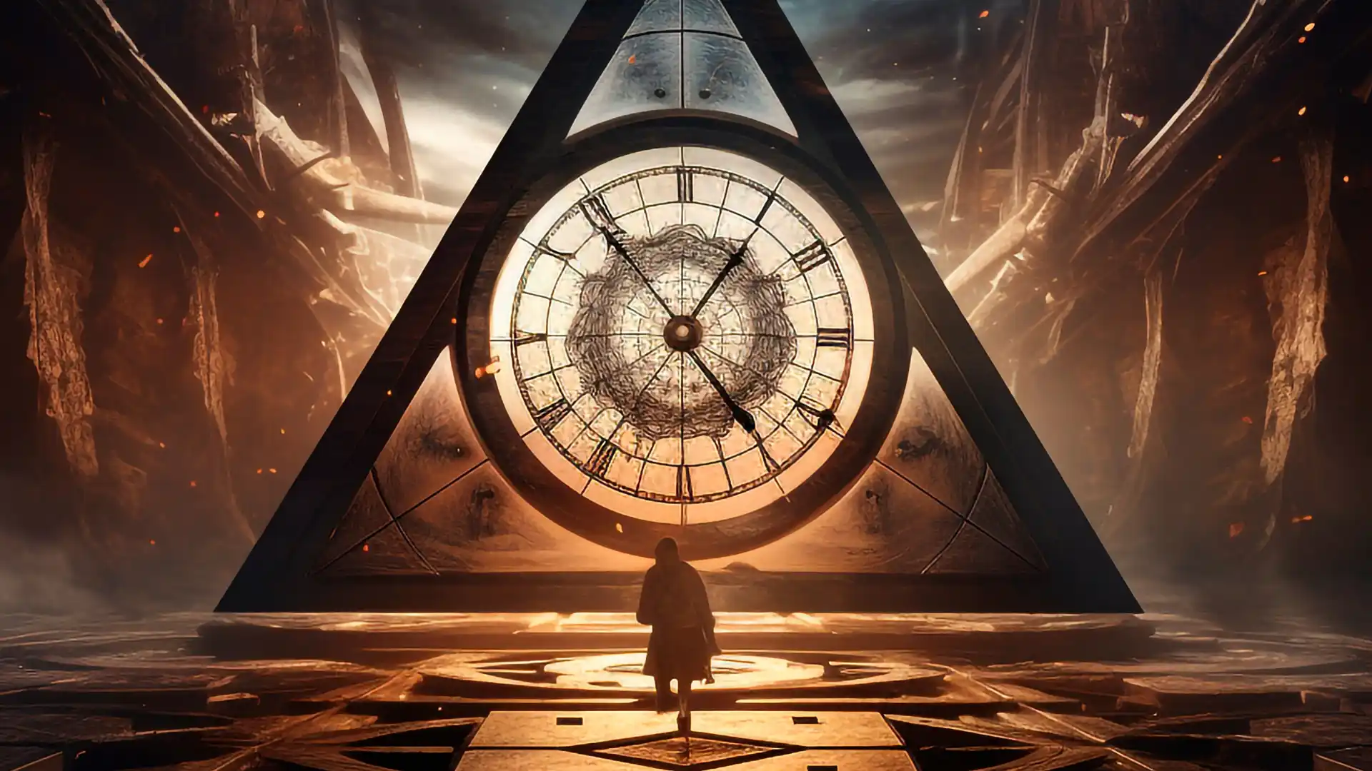 タイムパラドックスを連想させる大きな時計の写真