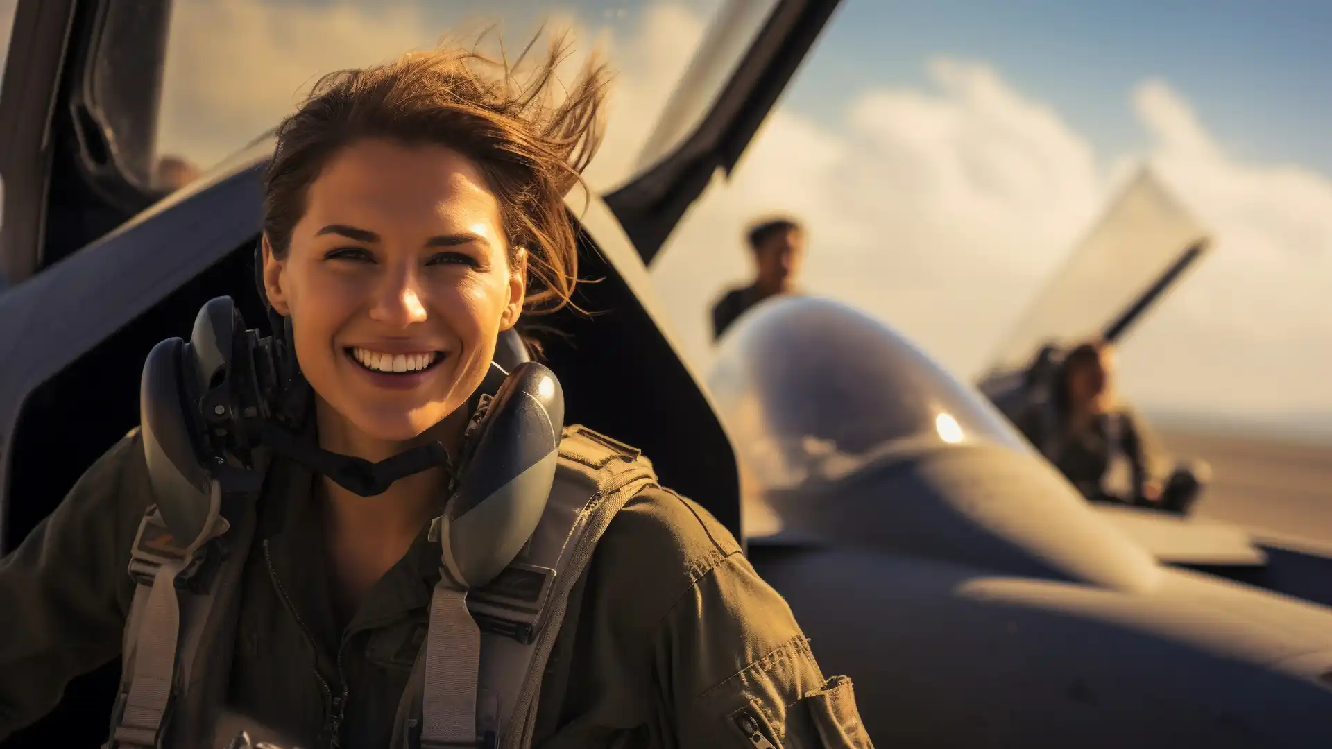 米国空軍女性兵士がこちらを見て笑顔で笑っている