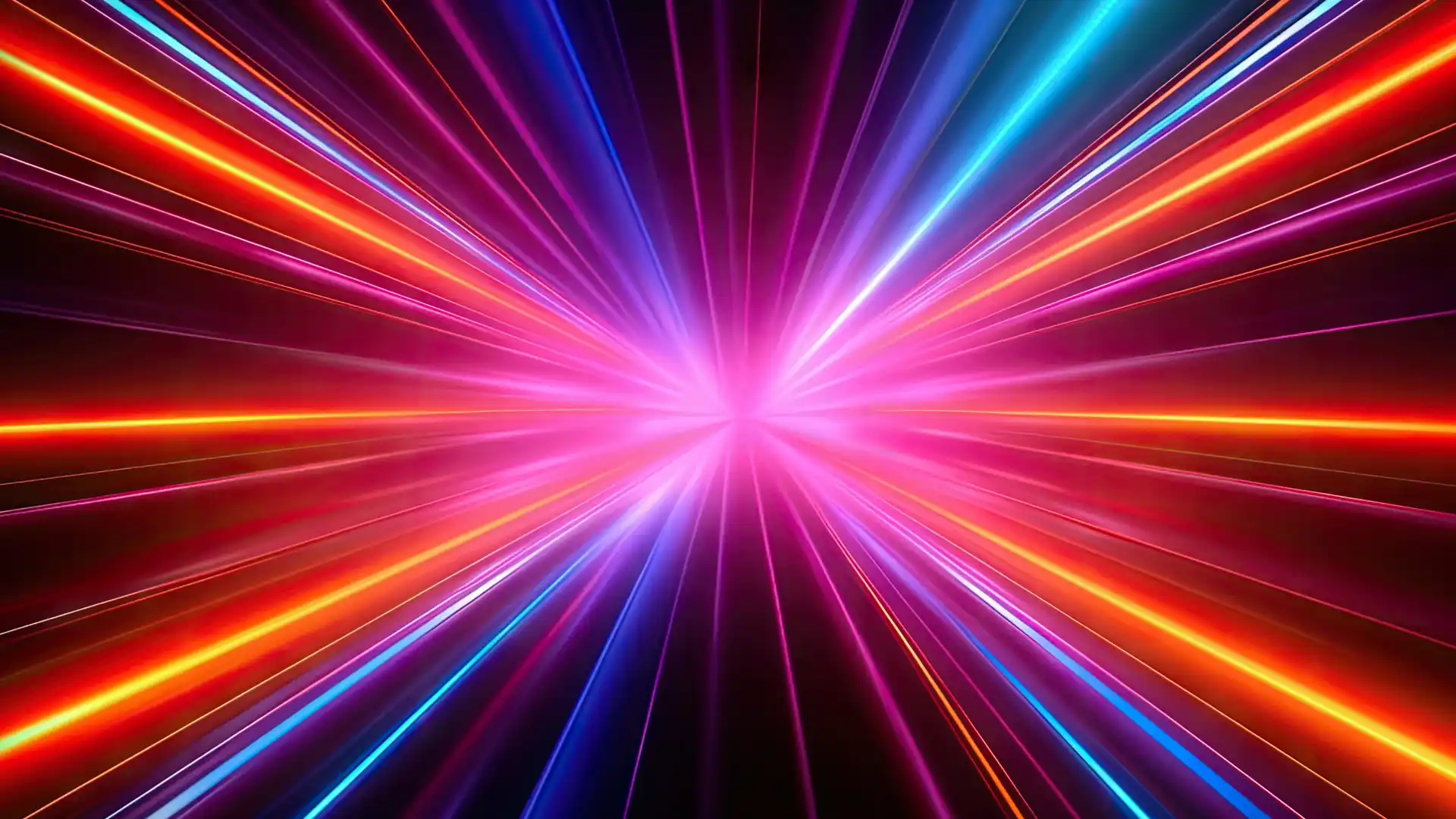 黒い背景に中央から七色の光が放射状に出ている