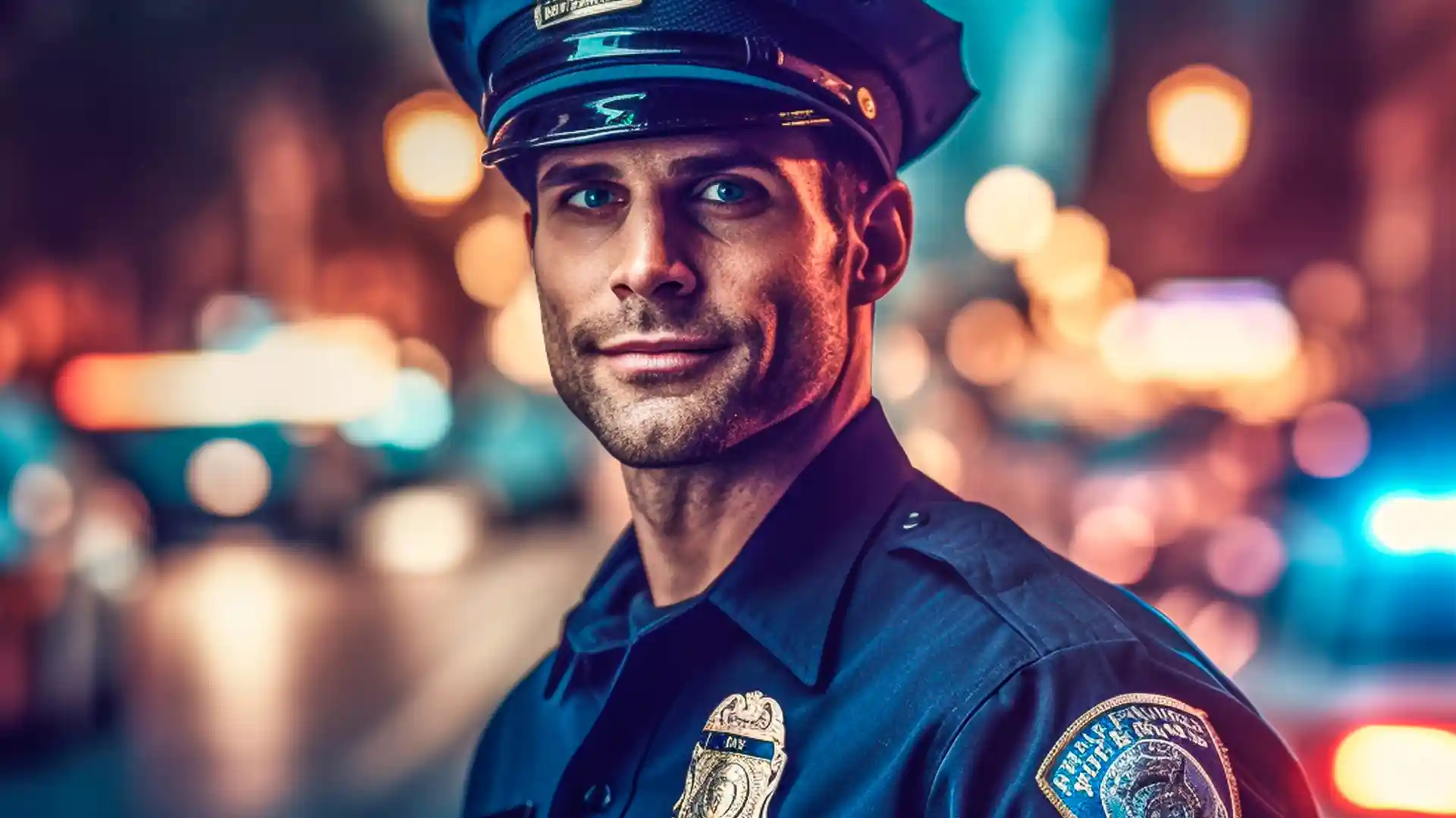 信頼の目でこっちを見ている若い警察官男性